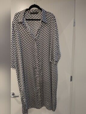 Marina Rinaldi Black and White Geometric Shirtwaist Dress Fits 14 - 22